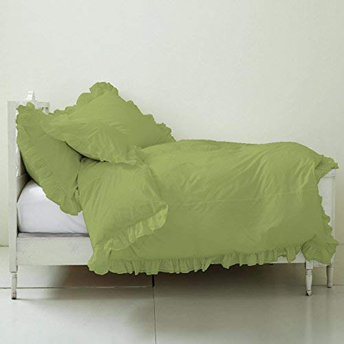 Luxury 100% Cotton Duvet Cover Set with Frilled Corner Ruffles & Pillow Shams - 800 Thread Count King/Cal King Size - Soft Moss Green Bedding for Master Bedroom & Guest Room Decor