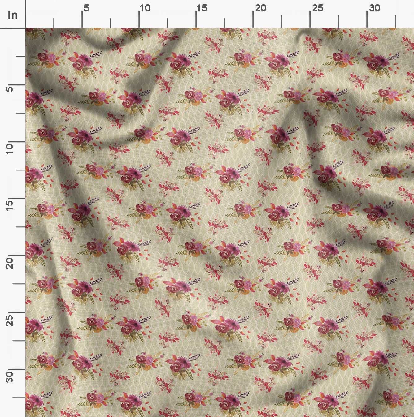 Soimoi Moss Georgette White Floral Fabric by The Yard - 44 Inch Wide Printed Fabric with Delicate Flower & Leaf Patterns for Dresses, Scarves, Curtains and DIY Craft Projects