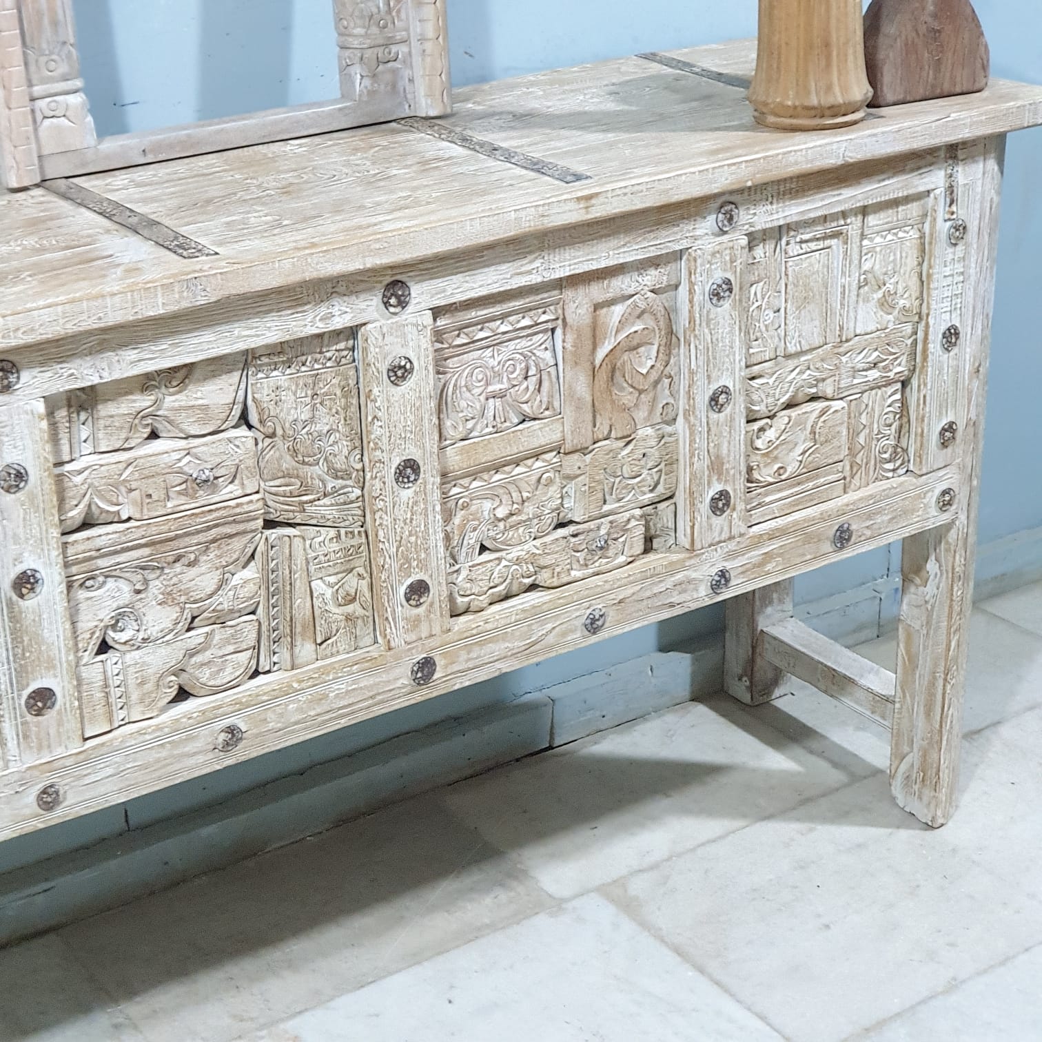 Handmade Solid Hardwood Carved Console Table - 59