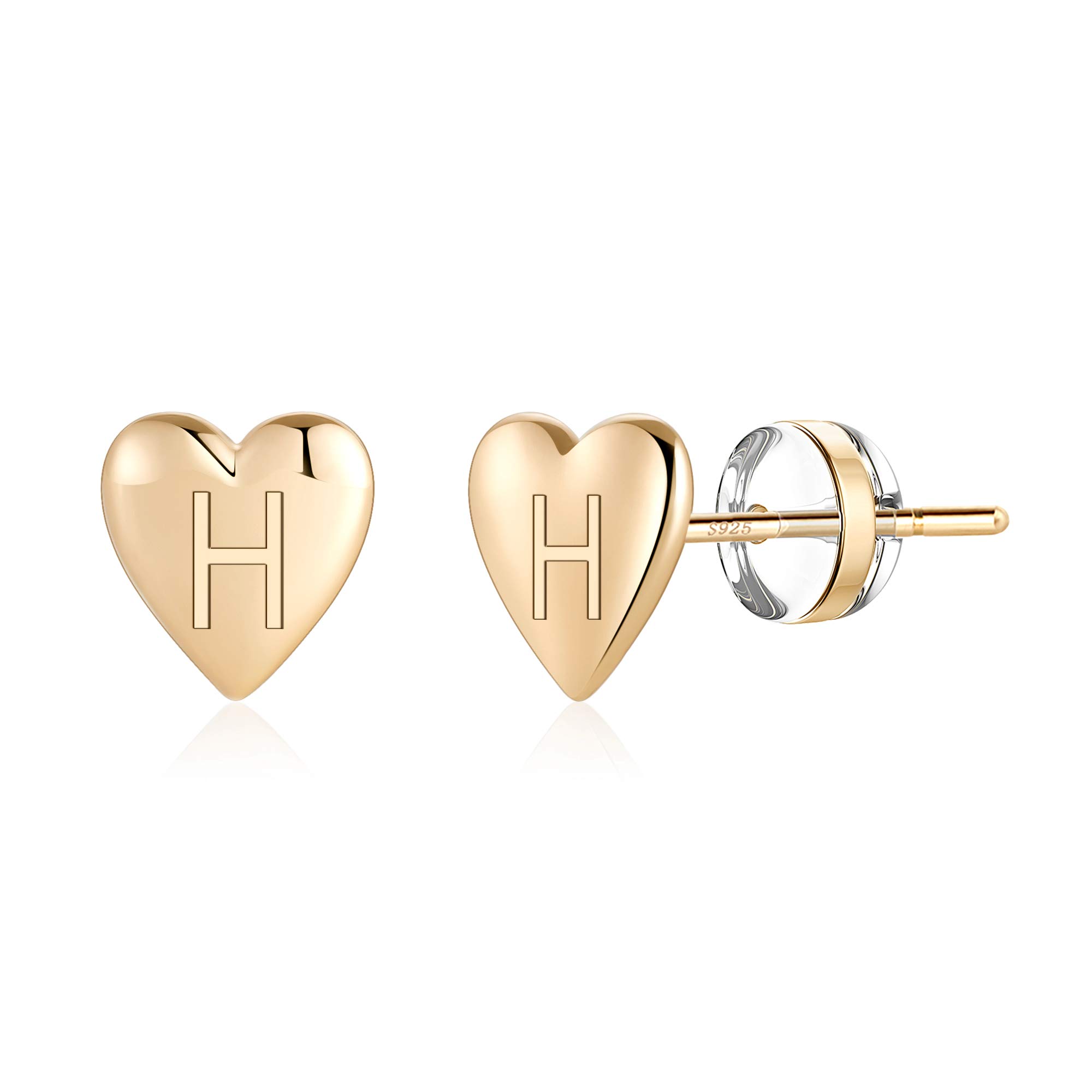 Heart Initial Stud Earrings for Women & Girls - 925 Sterling Silver 14K Gold Plated Hypoallergenic Dainty Letter Earrings | Perfect Gift for Birthday, Valentine's Day & Everyday Wear