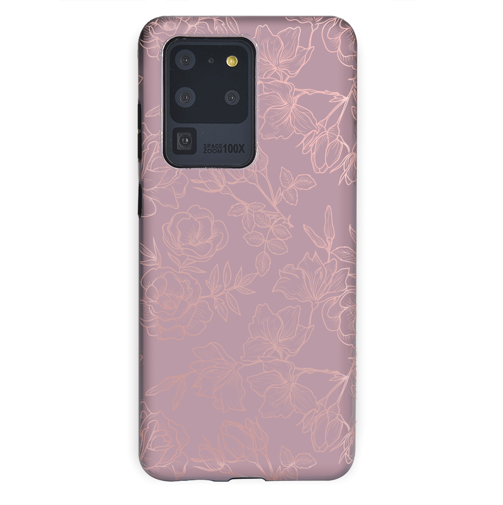 Dusty Rose Chrome Floral Samsung Galaxy Phone Case - Elegant Protective Cover for Galaxy S21/S22/S23 - Perfect for Everyday Use, Work & Travel
