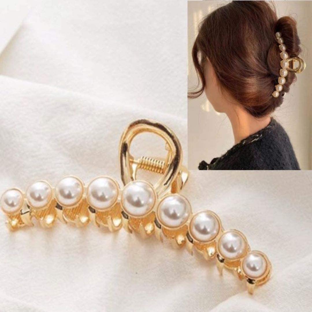 Big Box Pearl Hair Claw Clips - Strong Hold Metal Hair Jaw Clips for Women & Girls | Non-Slip Barrettes for Thick Hair | Perfect Birthday, Business, Christmas & Thanksgiving Gifts | Great for Office, Party & Everyday Use