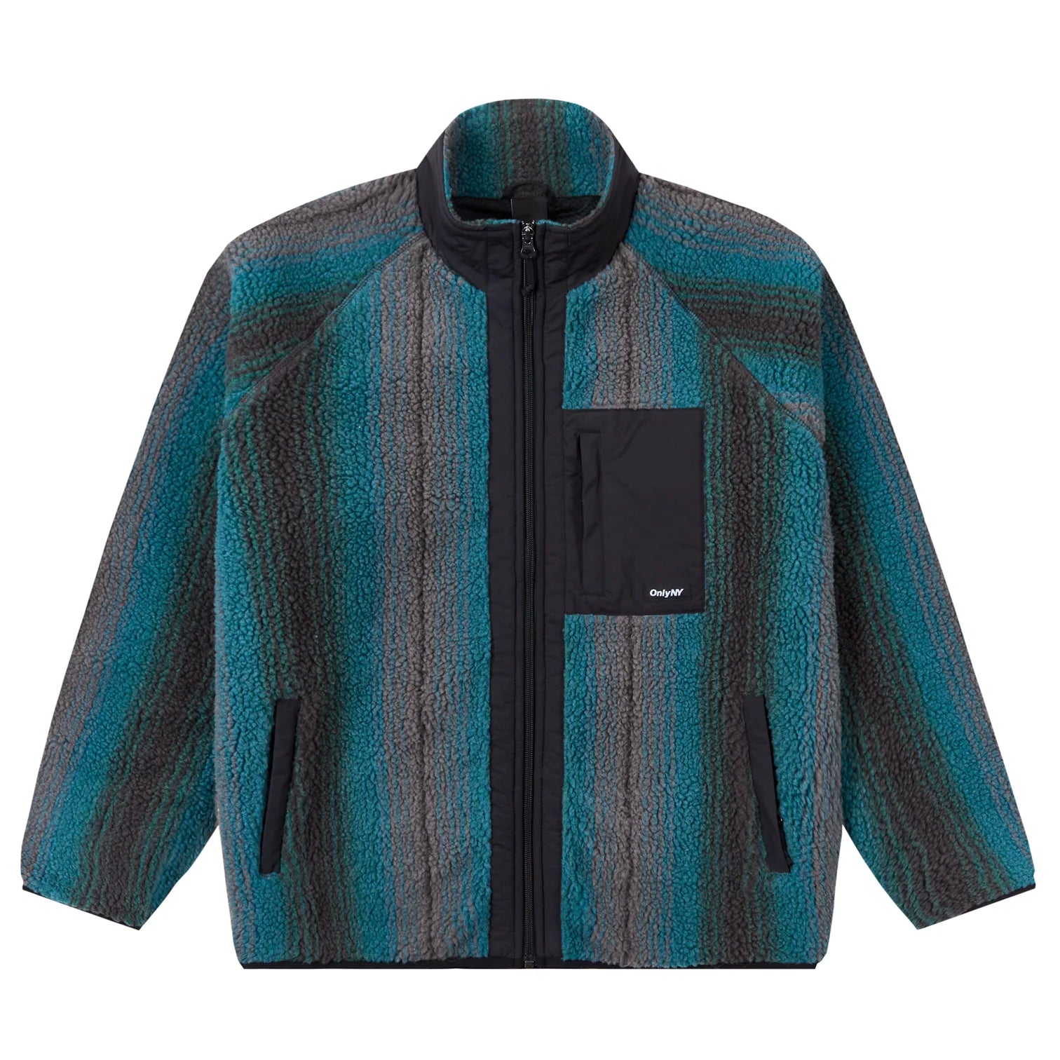Only NY Radiant Stripe Fleece Jacket for Men & Women - Teal Multi Color Cozy Winter Pullover - Perfect for Outdoor Activities & Casual Streetwear Fashion