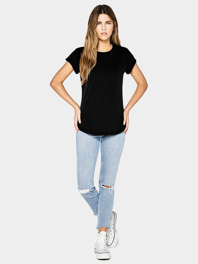 Organic Cotton Rolled Sleeve T-Shirt for Women - Comfortable Yoga Studio Top | Perfect for Yoga, Pilates & Casual Wear