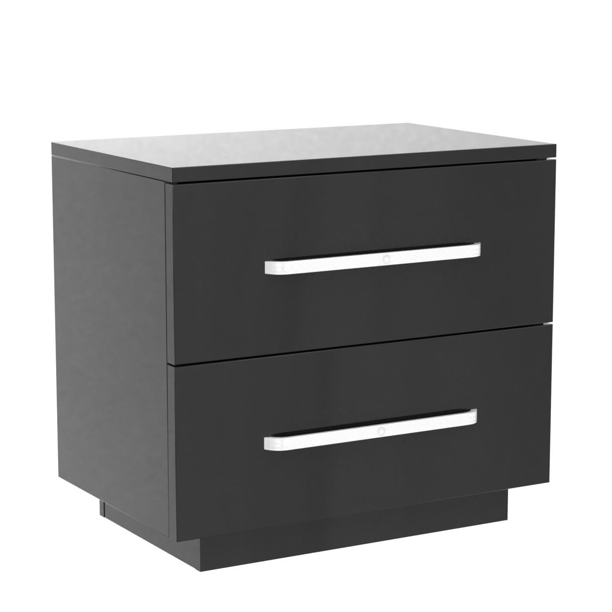 Black Glossy Nightstand with 2 Drawers & LED Lights - Bedroom & Living Room Side Table