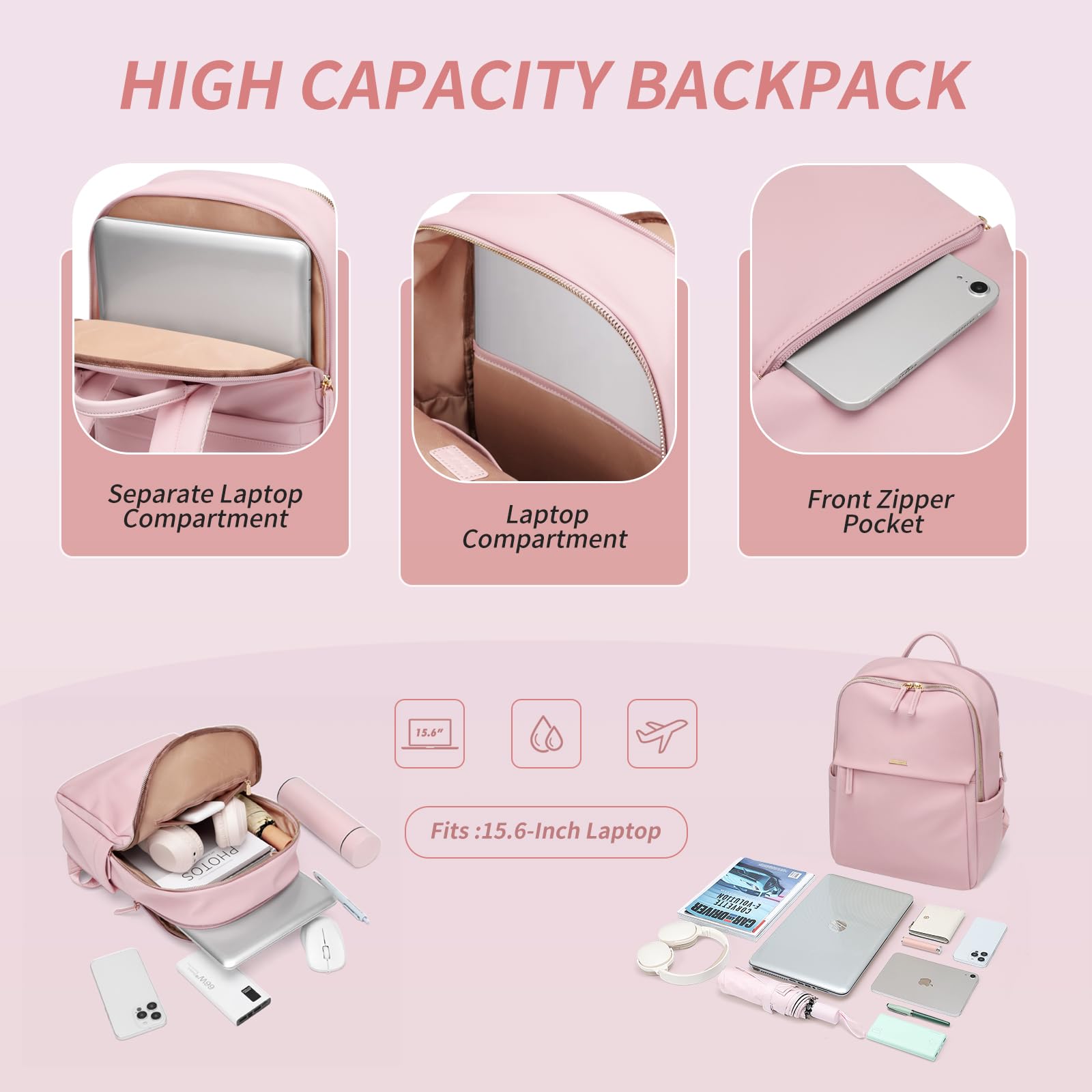 GOLF SUPAGS Women's Laptop Backpack with Dedicated 15.6 Inch Laptop Compartment - Stylish Work Backpack for Office, Travel & College - Perfect for Business Trips, Commuting & Campus Life