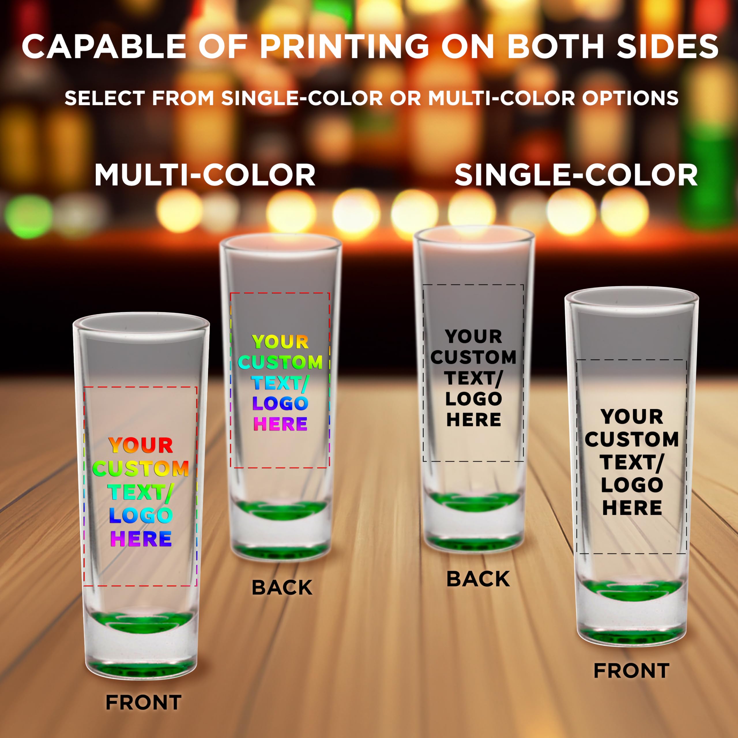 Custom 2 oz Cordial Shot Glasses Set of 50 - Personalized Bulk Pack for Parties, Weddings & Events - Durable Green Glassware for Bars, Restaurants & Home Entertaining