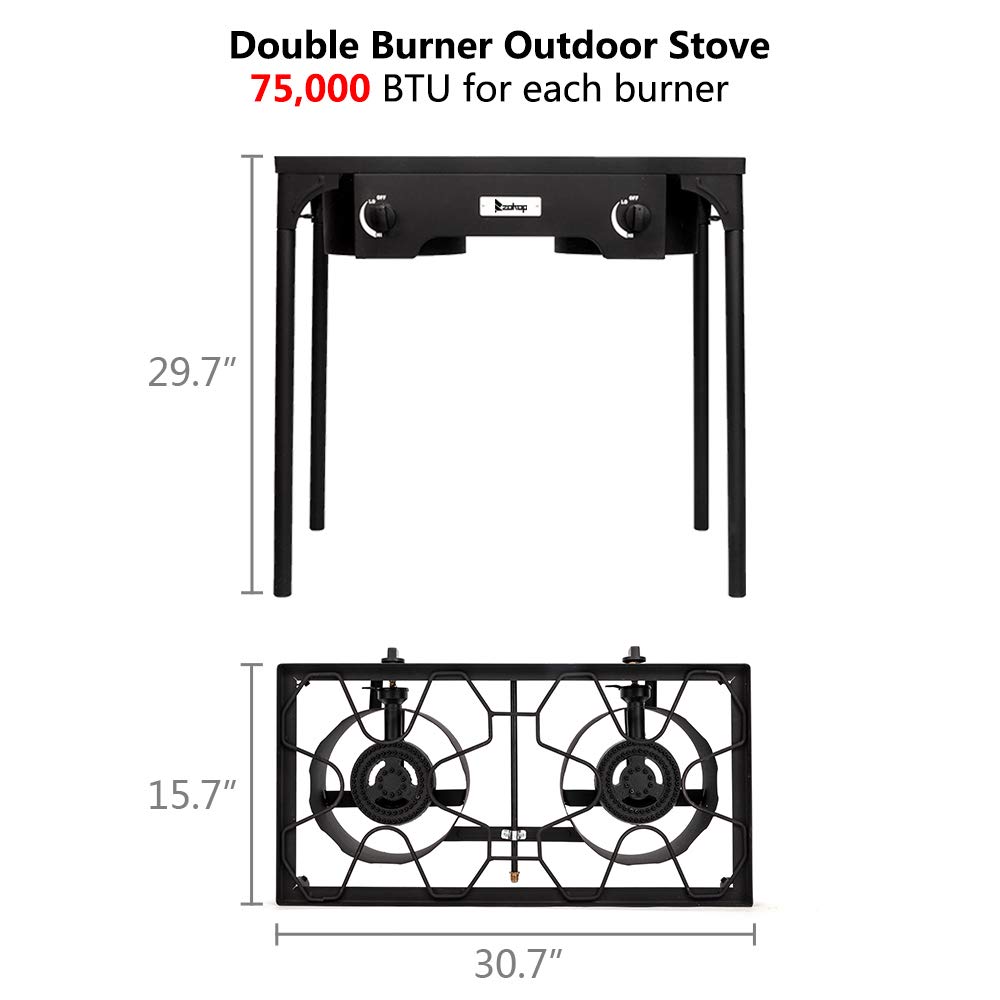Dual Burner 150,000 BTU High-Pressure Propane Gas Stove - Portable Cast Iron Outdoor Camping Stove for Brewing, Fishing & Backyard BBQs | Perfect for Camping, Tailgating & Picnics