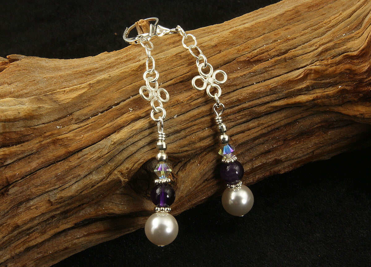 Amethyst Gemstone Pearl Beaded Earrings for Women - Elegant Dangle Drop Earrings for Wedding, Party & Special Occasions
