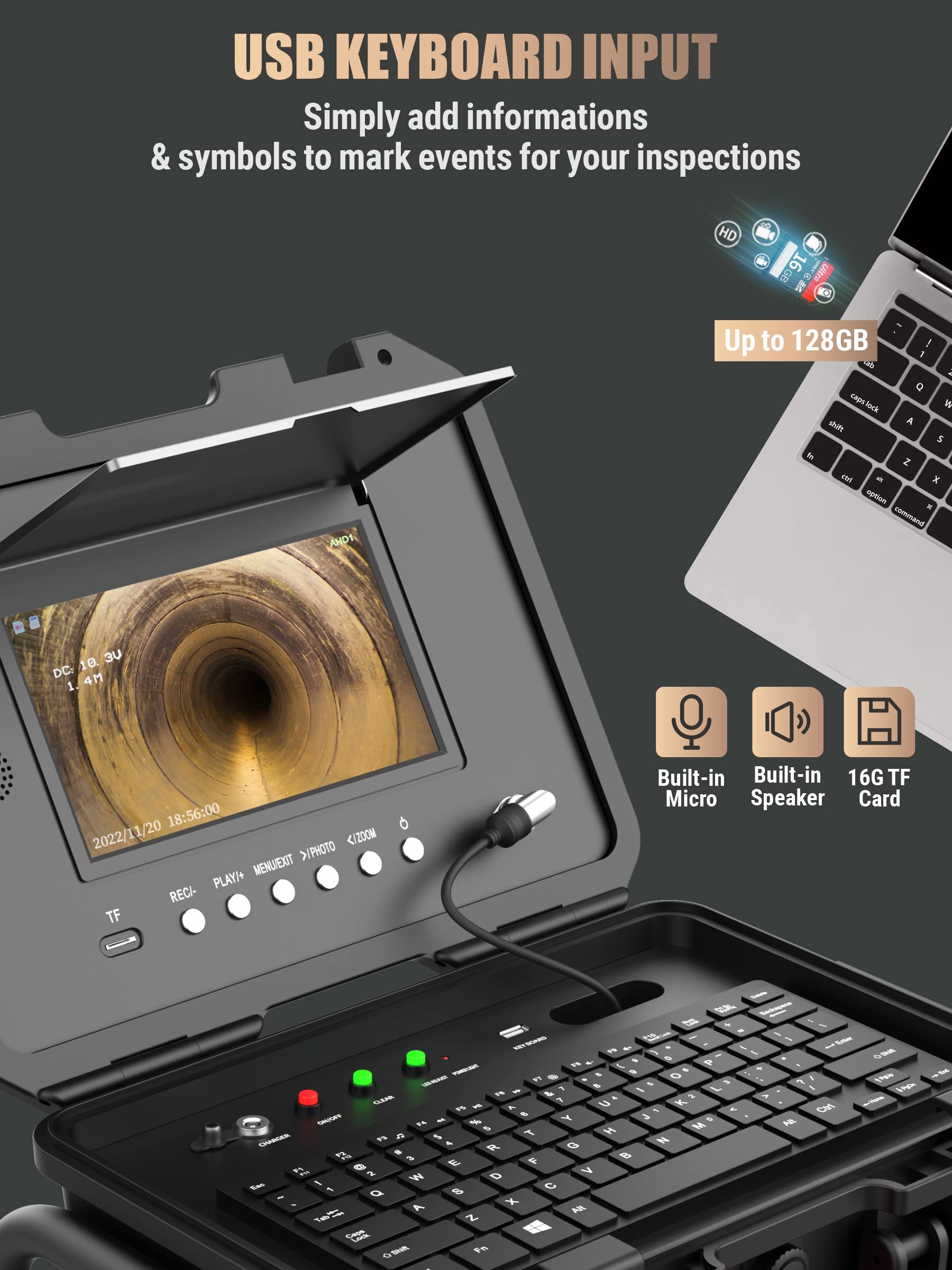 Anysun 512Hz All-in-1 Sewer Inspection Camera with 9