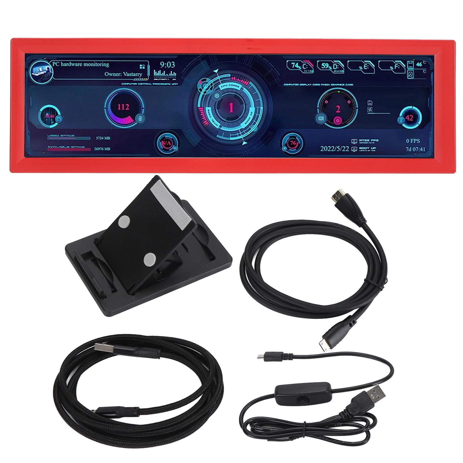 Elprico 8.8 Inch PC Temperature Monitor - IPS 1920x480 USB Mini Display with AIDA64 Support for CPU, RAM & ARGB Data Tracking - Perfect for Gaming Rigs, Workstations & PC Build Monitoring