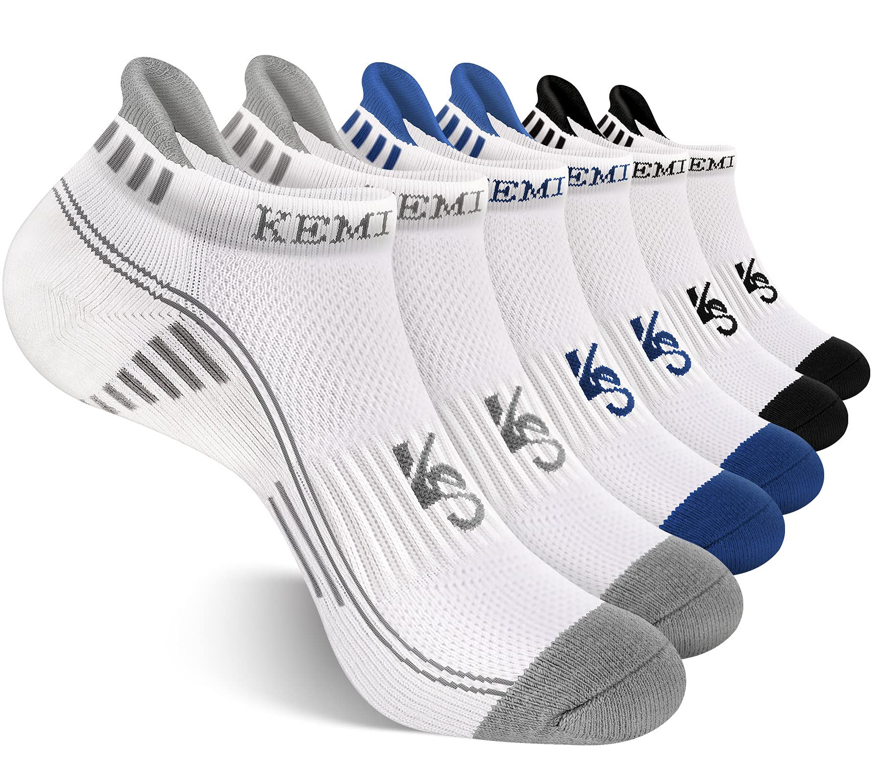 KEMISANT Men's Athletic Socks 6-Pack - Breathable Moisture Wicking Running Socks for Men & Women - Anti-Blister Sports Socks for Walking, Hiking, Climbing, Gym & Outdoor Activities