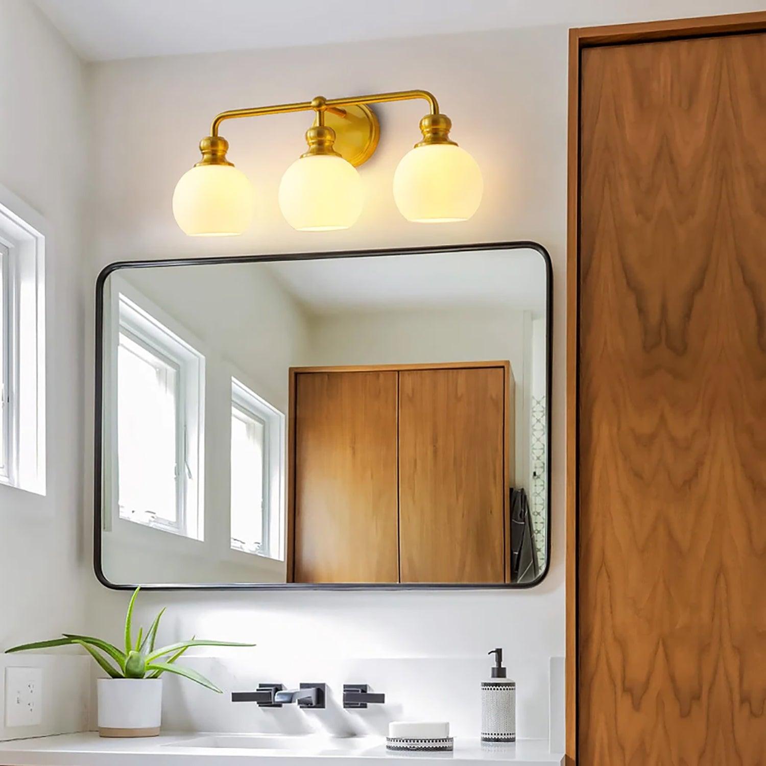 Modern Frosted Glass 3-Light Bathroom Vanity Light in Irvine Gold - Perfect for Master Bath, Powder Room, and Contemporary Home Decor