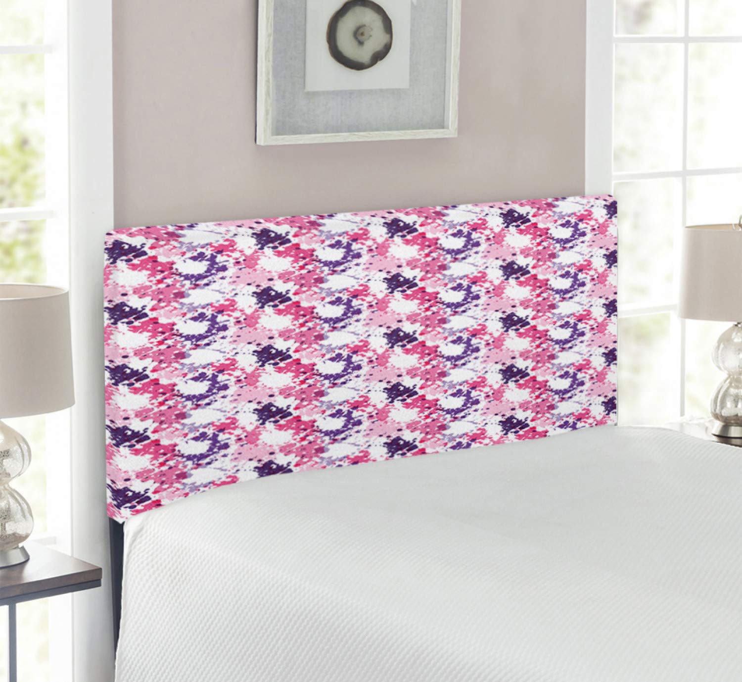 Ambesonne Abstract Upholstered Headboard - Modern Expressionism Art Inspired Design with Surreal Shapes, Pink Purple White Memory Foam Bed Headboard for Twin Size Bed | Perfect for Contemporary Bedrooms, Guest Rooms & Dorm Decor
