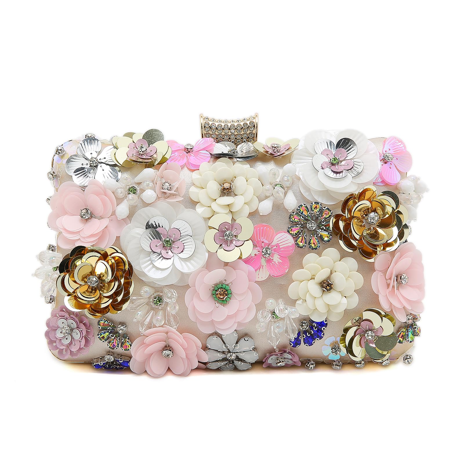 Elegant Floral Embroidery Beaded Clutch Purse for Women - Vintage Pearl Evening Handbag with Crossbody Shoulder Strap | Perfect for Weddings, Parties & Special Occasions