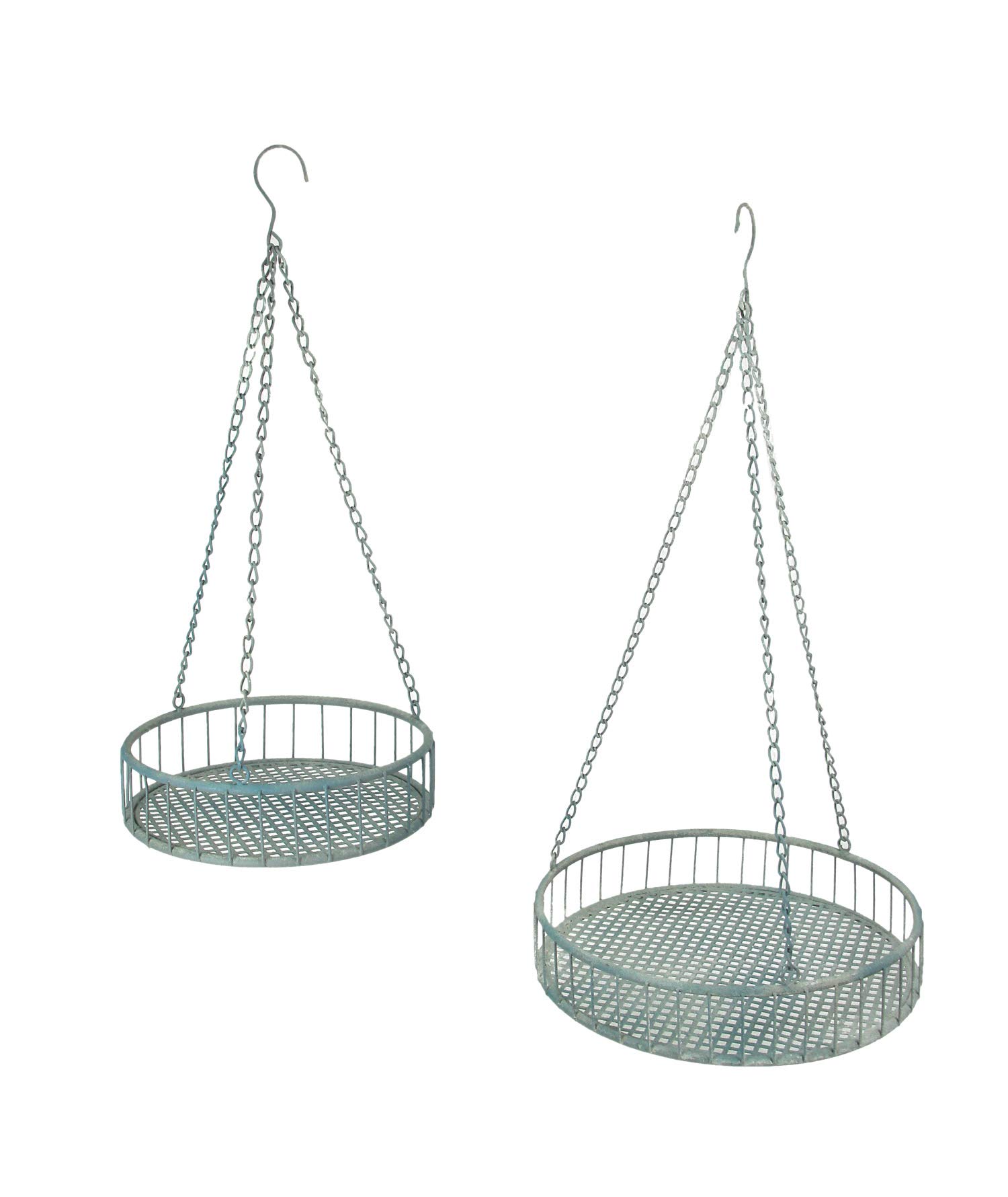 2 Pack Weathered Gray Metal Hanging Planters for Indoor/Outdoor Decor