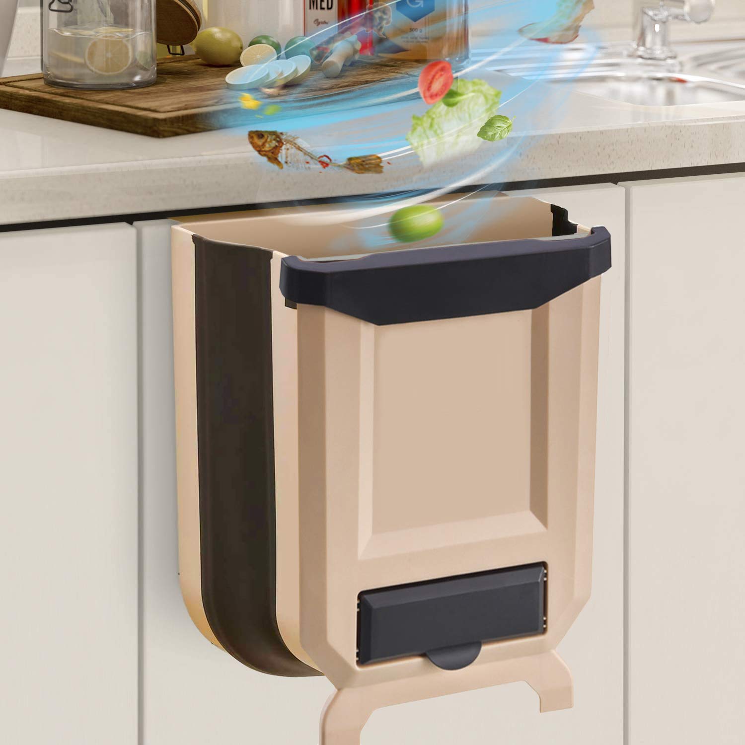 Foldable Hanging Trash Can - Collapsible Kitchen Waste Bin for Cabinet Door, Car, Bathroom, Office & Bedroom | Space-Saving Solution for Small Spaces & Compact Living Areas
