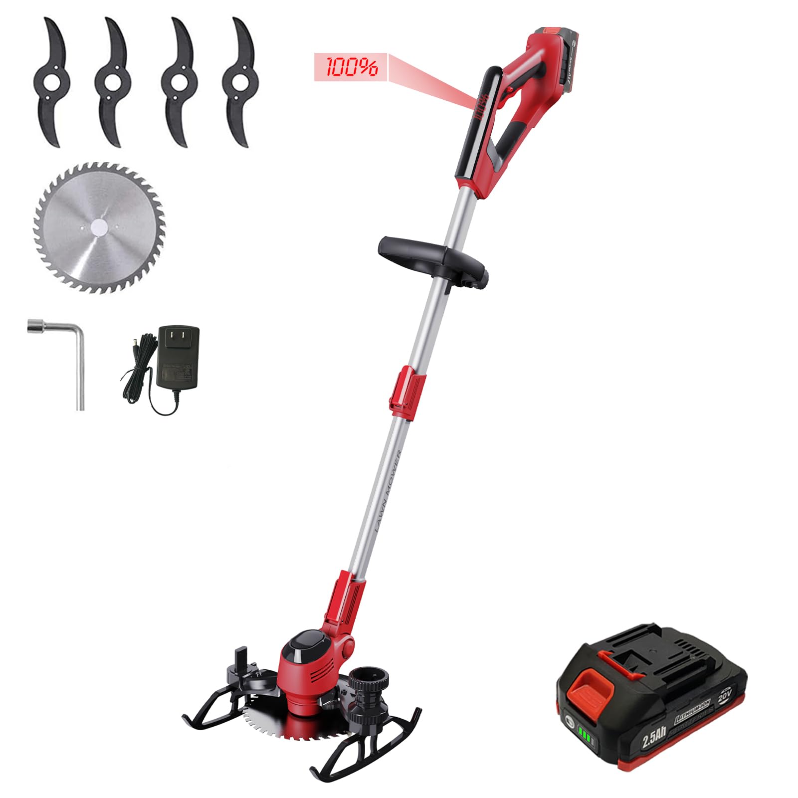 3-in-1 Cordless Weed Wacker, Lawn Edger & Trimmer with 2.5Ah Battery - 50-75 Min Runtime (Includes Battery & Charger) - Perfect for Yard Maintenance, Landscaping & Home Garden Care