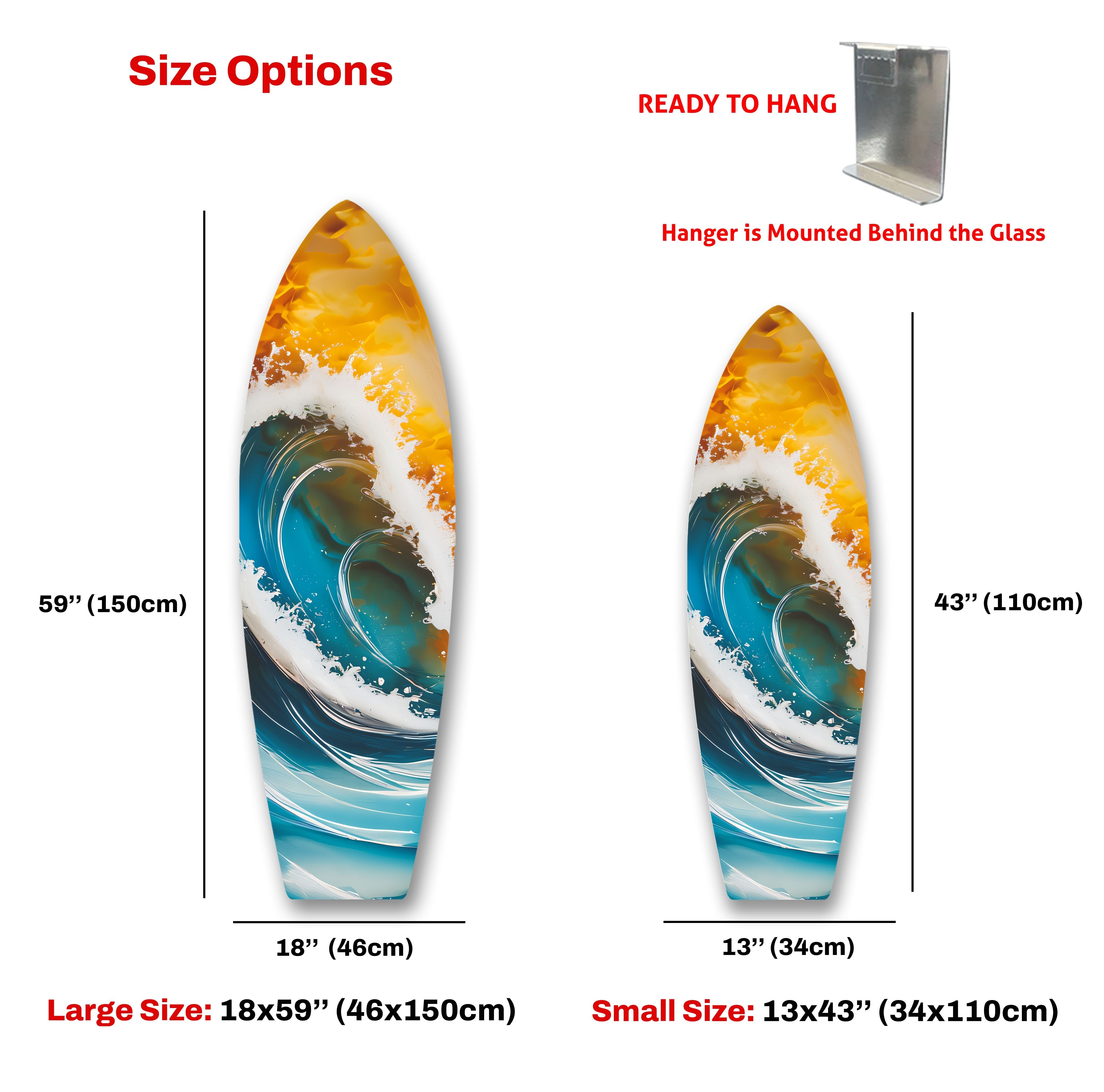 Big Ocean Waves Surfboard Wall Art - Coastal Beach Decor for Living Room, Bedroom & Office - Perfect Surfing Theme Home Decor