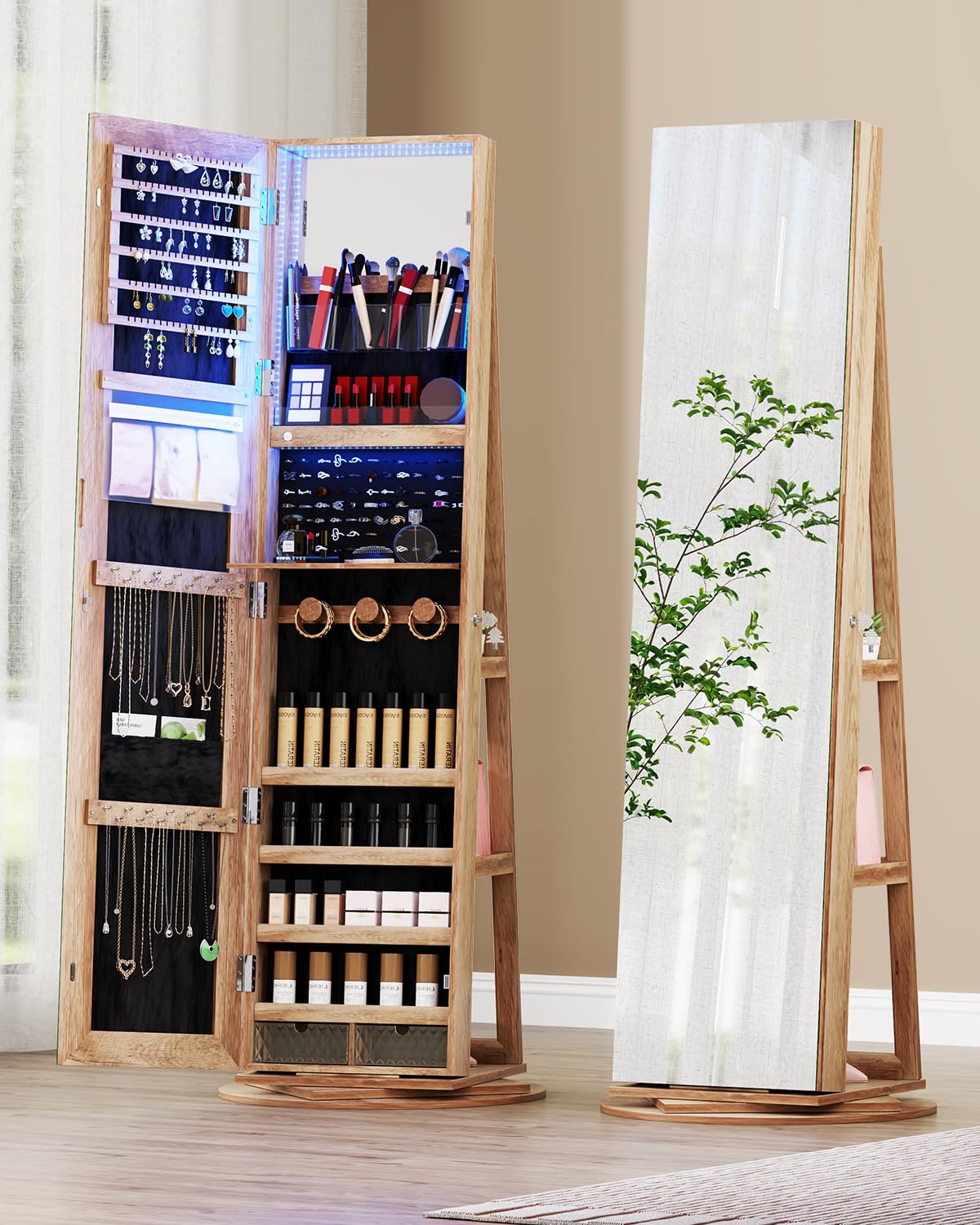 360° Rotating Jewelry Cabinet with LED Lights - 63
