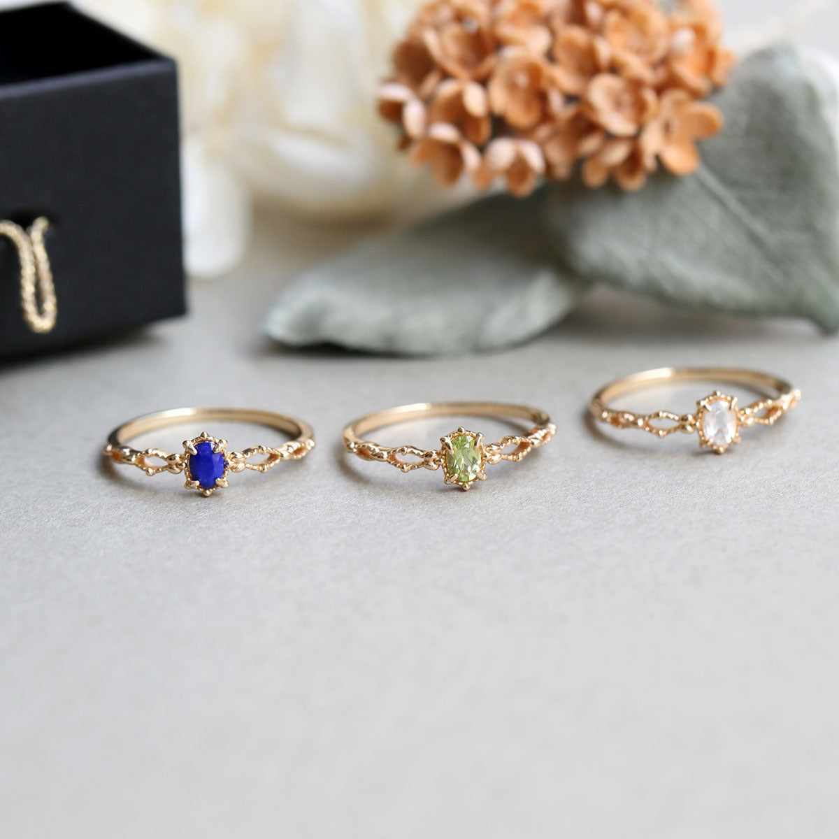 14K Gold Labradorite Peridot August Birthstone Ring for Women - Elegant Dainty Jewelry Gift for Birthday, Anniversary & Special Occasions | HJZB 344