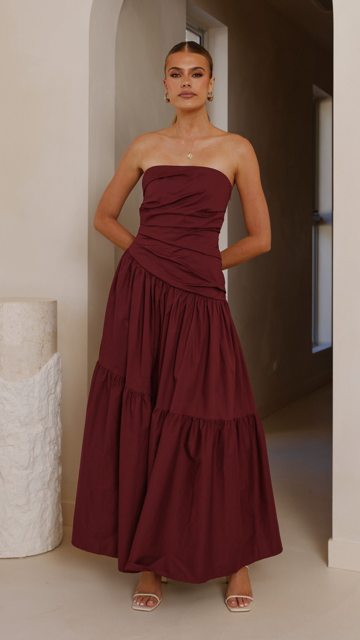 Lola Maxi Dress for Women - Elegant Burgundy Long Flowy Dress for Summer, Beach, Parties & Special Occasions