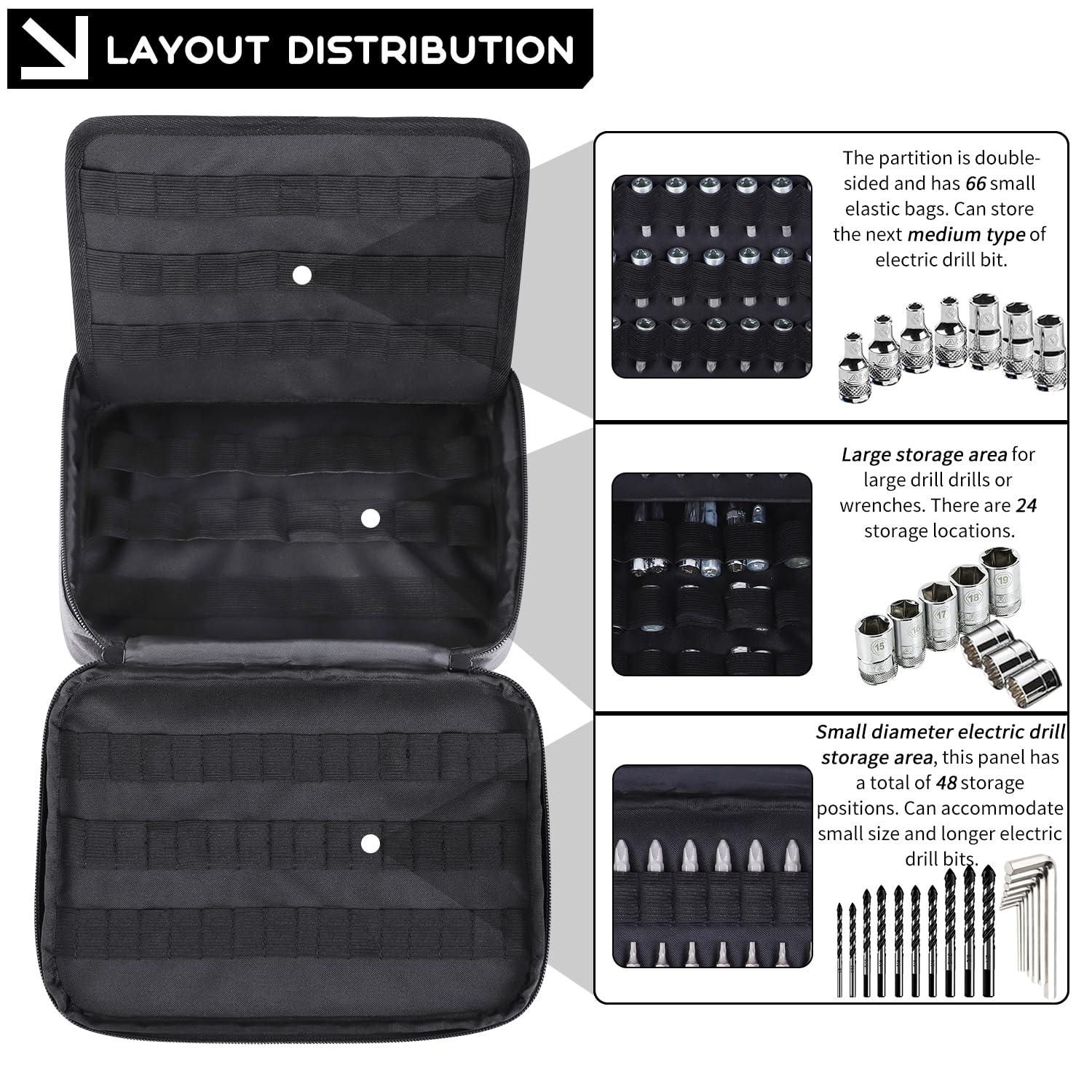 138-Hole Portable Socket & Drill Bit Organizer Holder - Fits 1/4