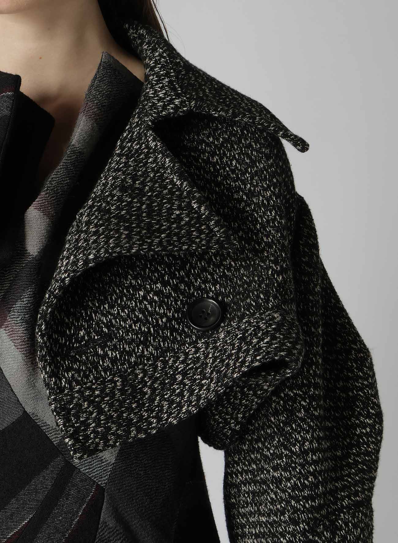 DOBBY HEATHER TWEED BOX D SLEEVES DOUBLE F SHORT JACKET - Women's Fashion Tweed Blazer for Office, Business, and Casual Wear