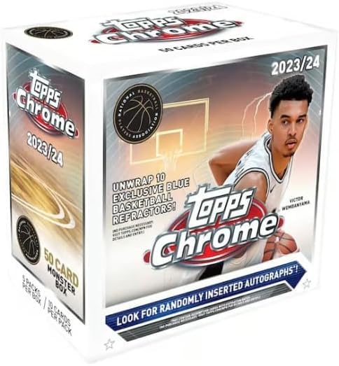 2023-24 Topps Chrome Basketball Monster Box - 50 Cards per Box with Chance for Autographs - Collectible NBA Trading Cards for Sports Fans & Card Enthusiasts - Perfect for Gifts, Collections, and Investment