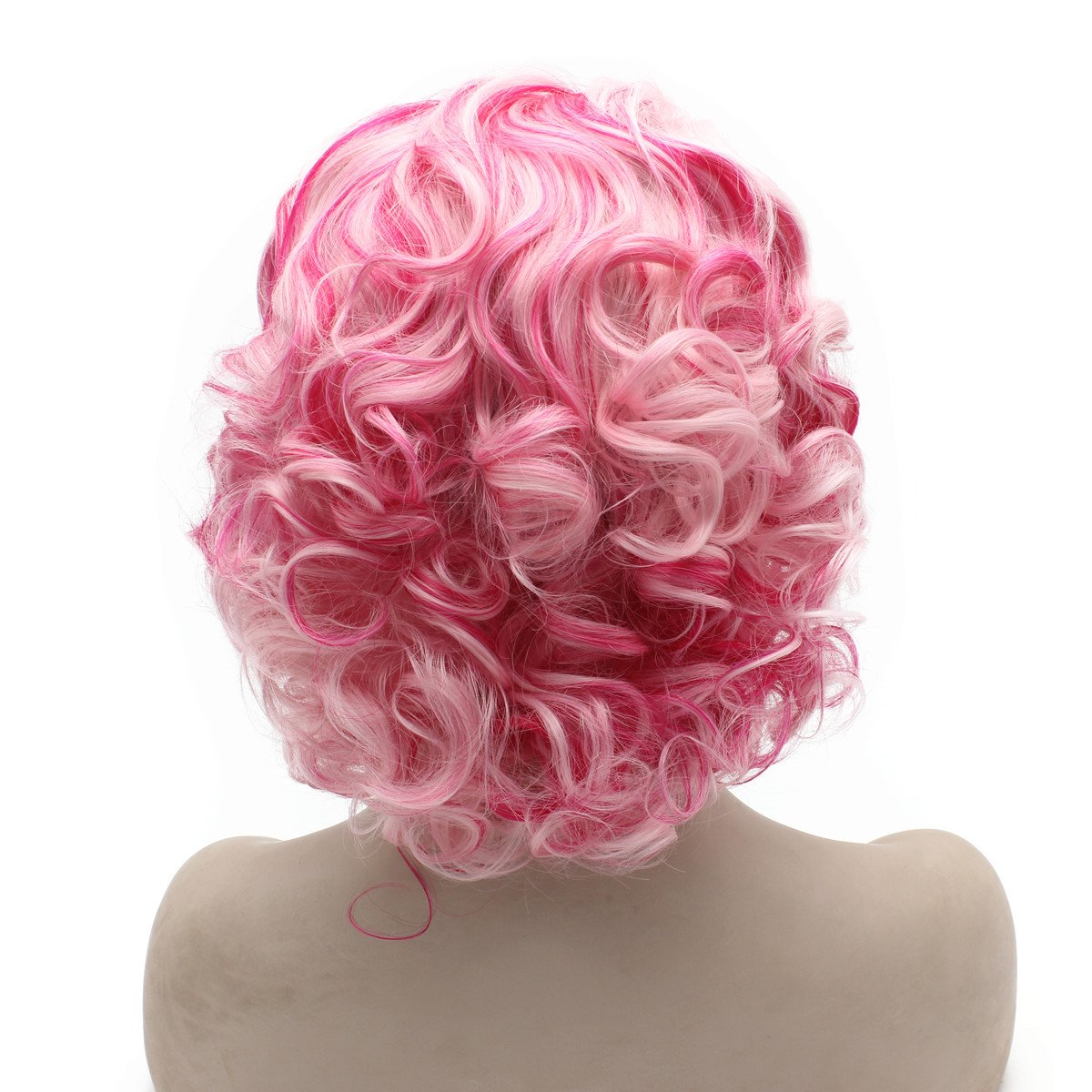 Mxangel Heat Resistant Synthetic Lace Front Wig - Short Curly Pink & Red Two Tone Hair for Women | Perfect for Cosplay, Halloween, Parties & Daily Fashion