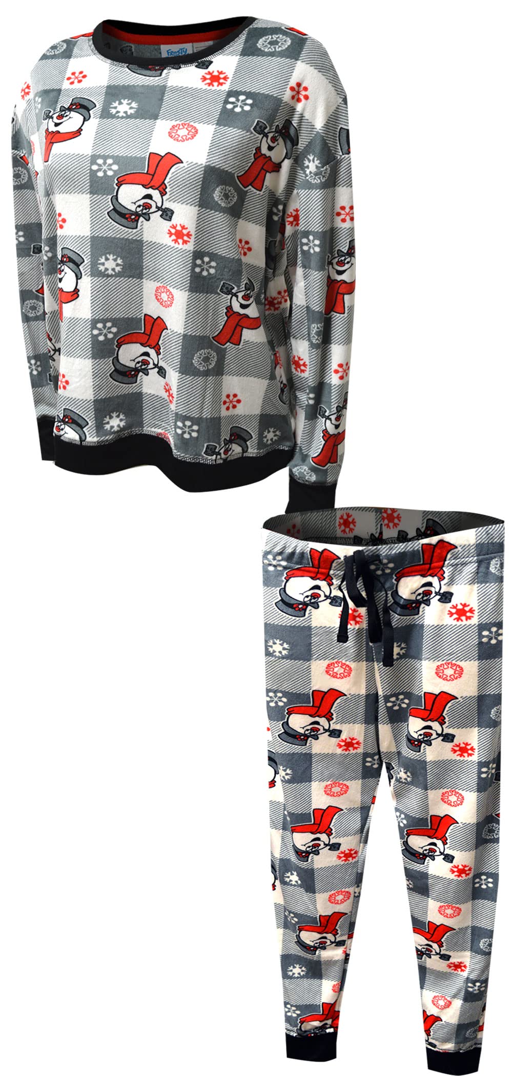 Women's Frosty The Snowman Buffalo Plaid Jogger Pajama Set - Cozy Christmas Lounge Pants & Top for Holiday Sleepwear, Winter Comfort & Festive Family Matching Outfits