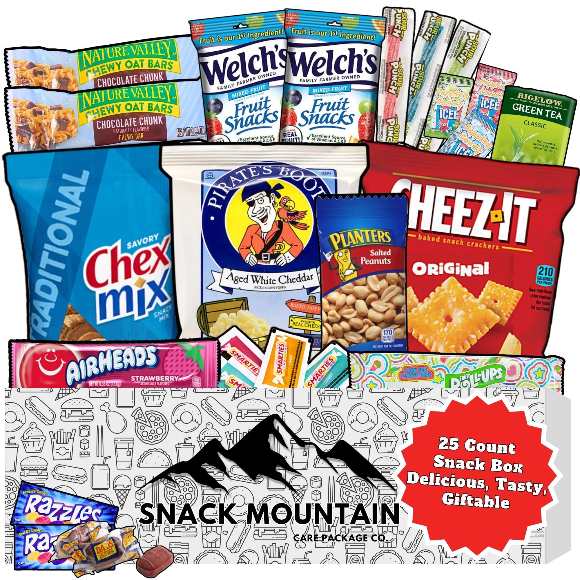 Snack Mountain Care Package (25 Count) - Variety Snack Box & Gift Basket for Holidays, Birthdays, Office, Movie Nights, Back to School - Bulk Snacks for Adults - Perfect for Gifting, Parties & Family Gatherings