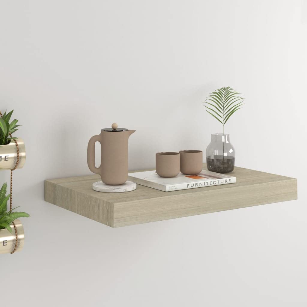 Floating Wall Shelf - Modern Oak Wood Wall Mounted Display Storage Shelf for Living Room, Bedroom, Office - 15.7