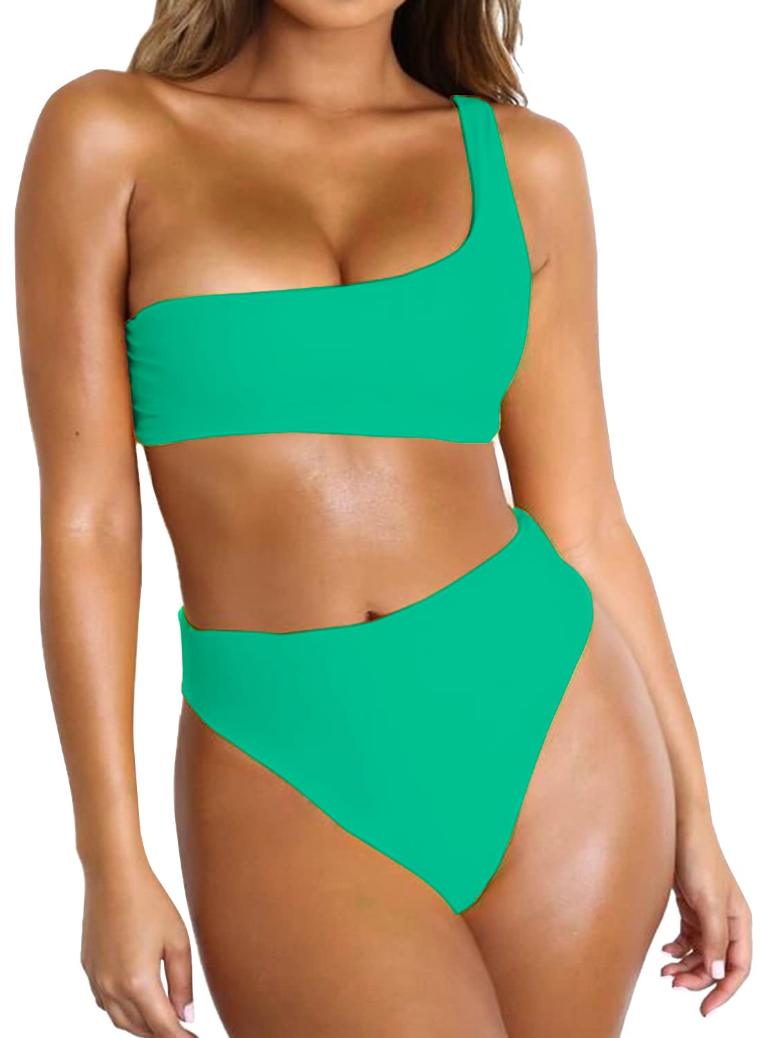 Byoauo Women's One Shoulder Bikini Top with High Waisted Bottom - Sexy Two Piece Swimsuits for Beach, Pool & Summer Vacation