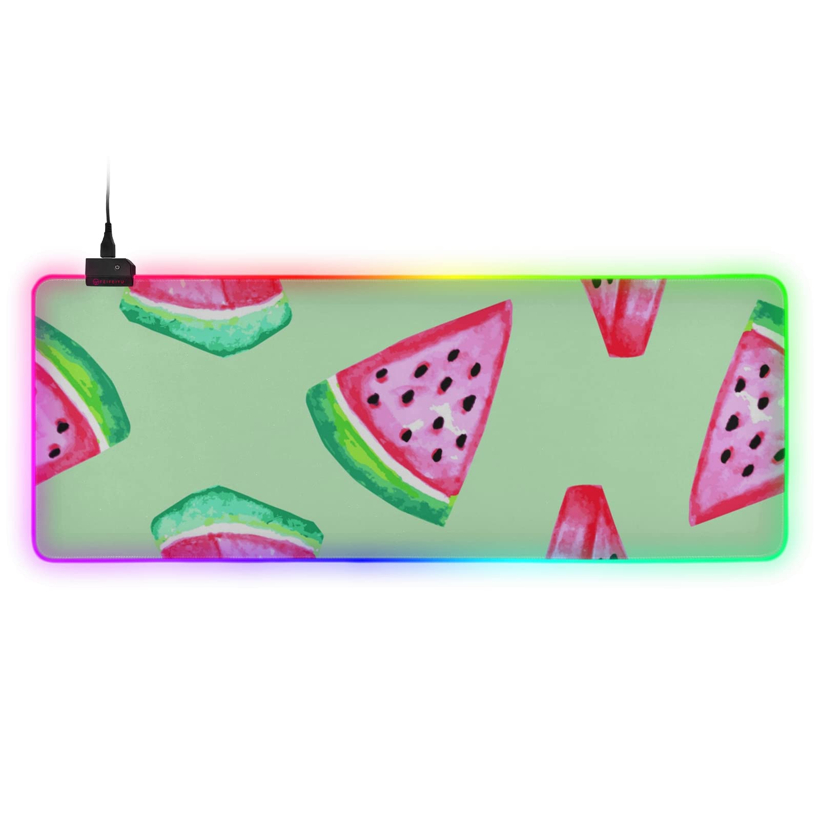 RGB Glowing Mouse Pad - Watercolor Watermelon Design, Non-Slip Rubber Base with 13 Lighting Modes, Extra Large 31.5x11.8 Inch Gaming Mouse Mat for Laptop, Computer, Office & Desk - Perfect for Gaming Setups, Home Office & Workstations