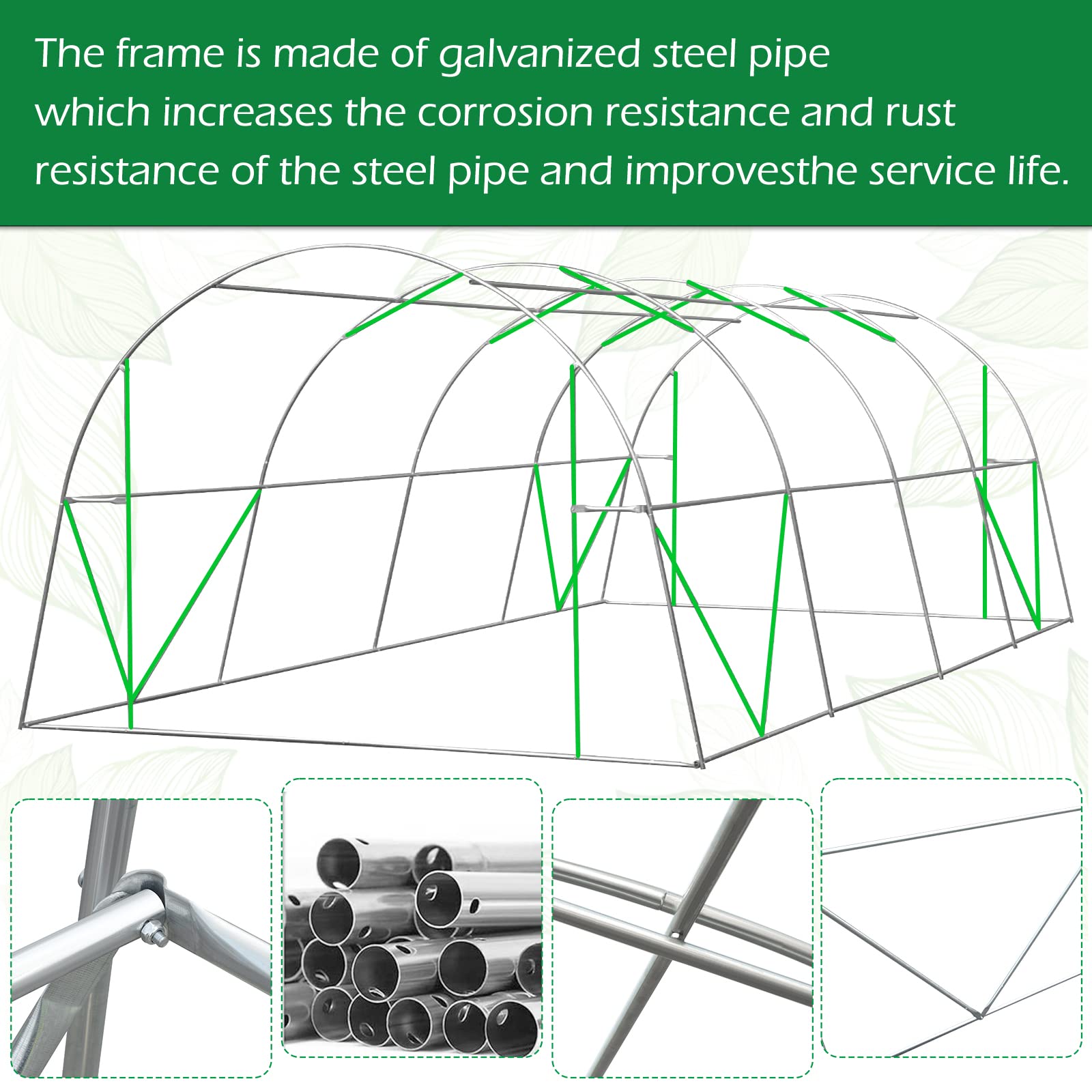 MELLCOM 20x10x7ft Large Walk-in Greenhouse Tent - Heavy Duty Reinforced Frame with 8 Screen Windows for Gardening, Plant Growing & Outdoor Use | Perfect for Backyard, Patio & All-Season Gardening (White)