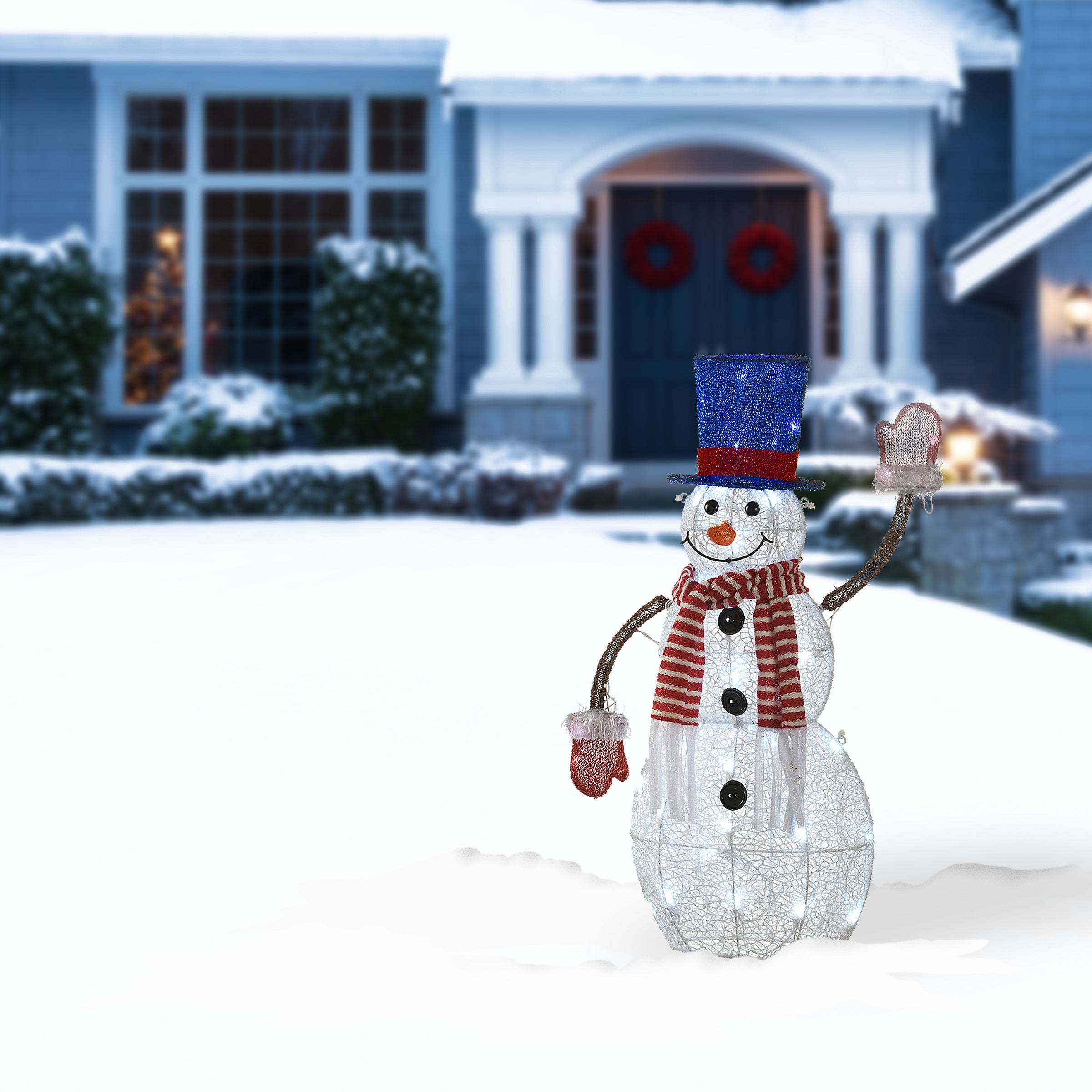 30 Inch Pre-Lit Fabric Snowman Decoration - Indoor/Outdoor Christmas Decor for Home, Yard, and Holiday Parties
