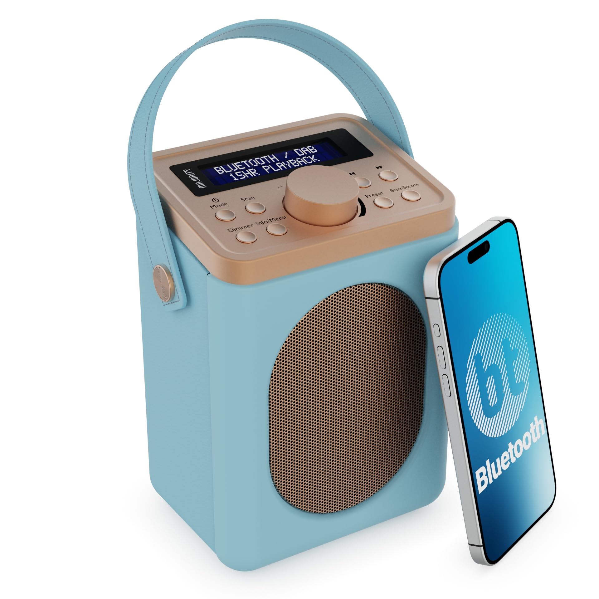 Portable DAB+ Digital Radio with Bluetooth 5.0 | 15-Hour Rechargeable Battery & AC Power | Dual Alarm Clock with Snooze | 20+ Presets, LED Display, FM Tuner, 3.5mm Headphone Jack | MAJORITY Little Shelford (Duck Egg Blue) | Perfect for Bedroom, Kitchen, Office & Outdoor Use