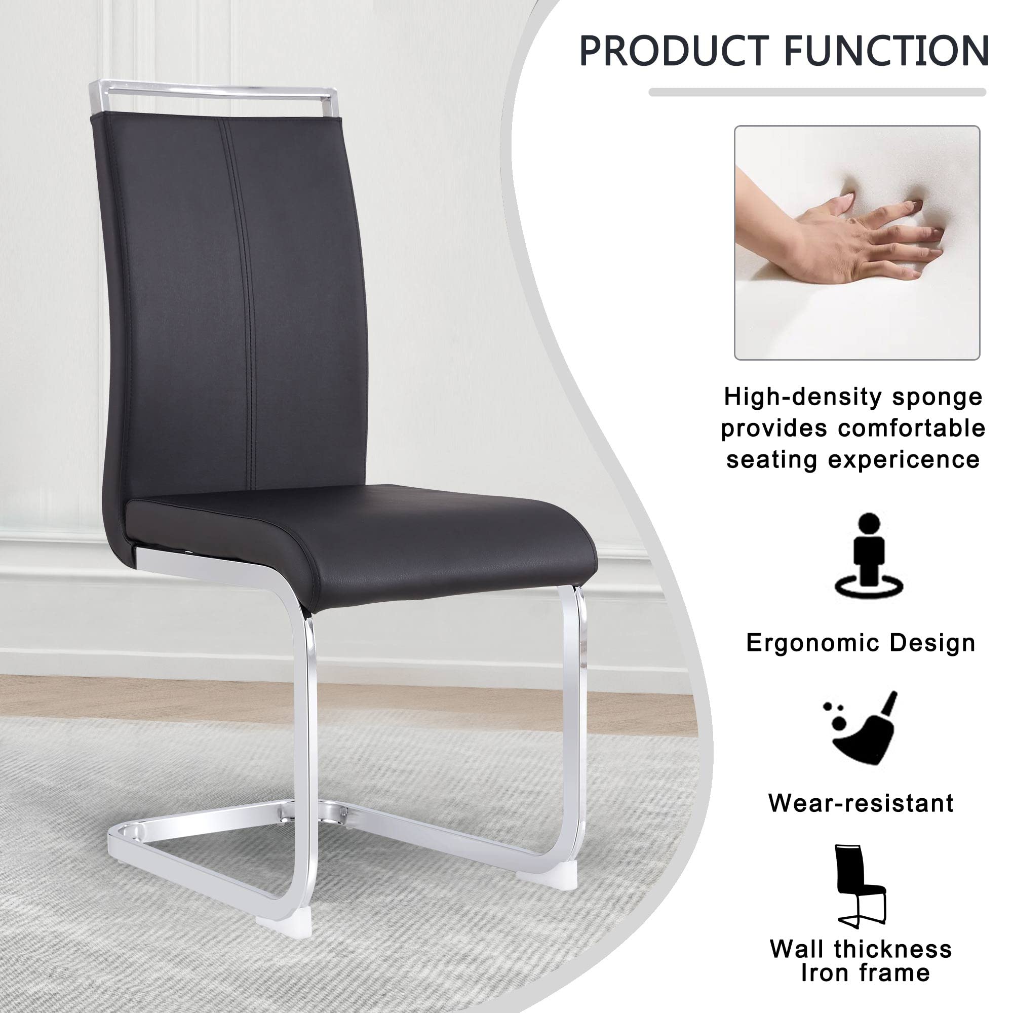 Baysitone Modern Dining Chairs Set of 4 - Faux Leather Padded High Back Kitchen & Dining Room Chairs - Comfortable Side Chairs for Home, Restaurant, Office - Black