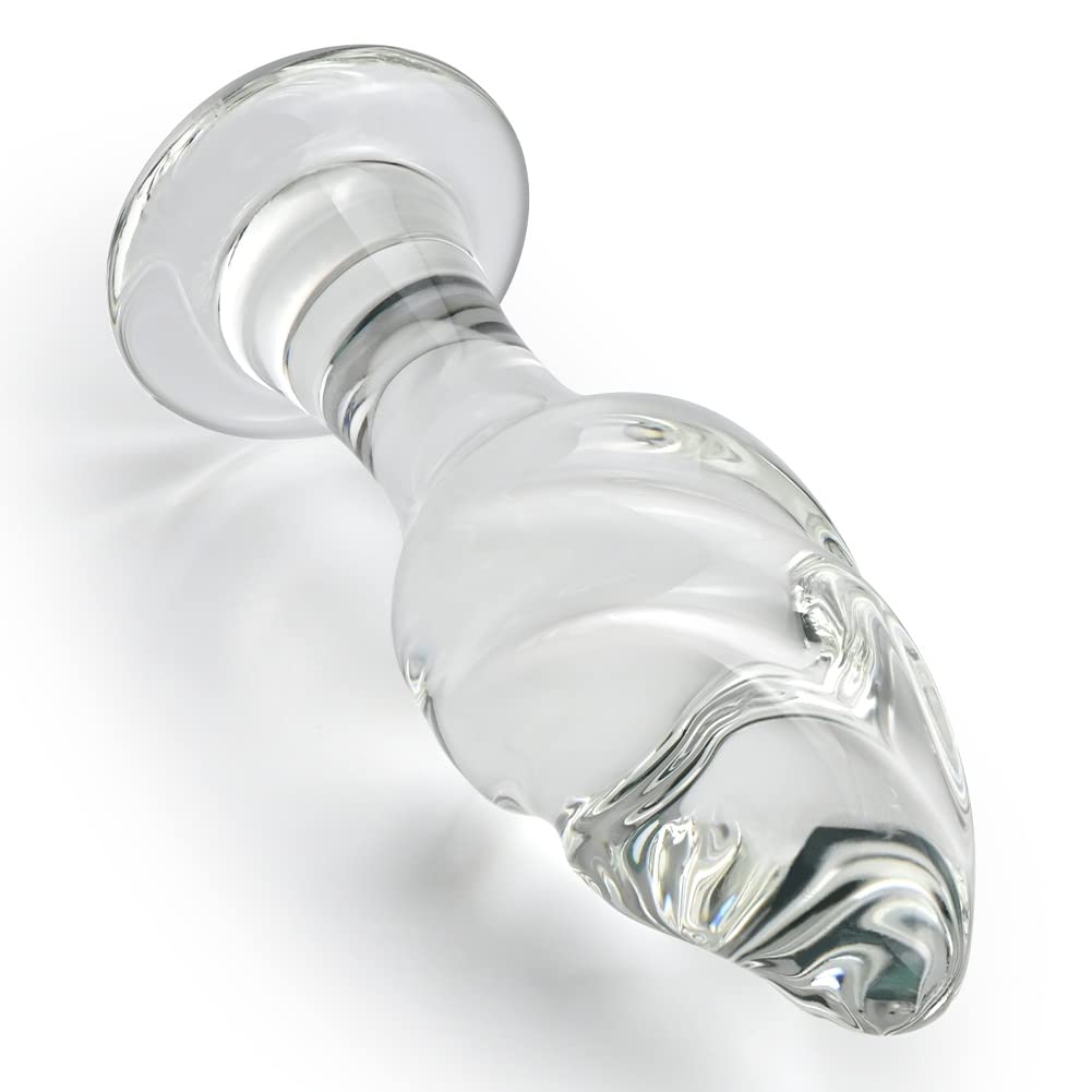 FST Glass Spiral Anal Butt Plug - Transparent Crystal G-Spot Massager for Vaginal Stimulation - Adult Sex Toys for Women & Men Beginners (Large Size) - Perfect for Couples Play and Solo Exploration