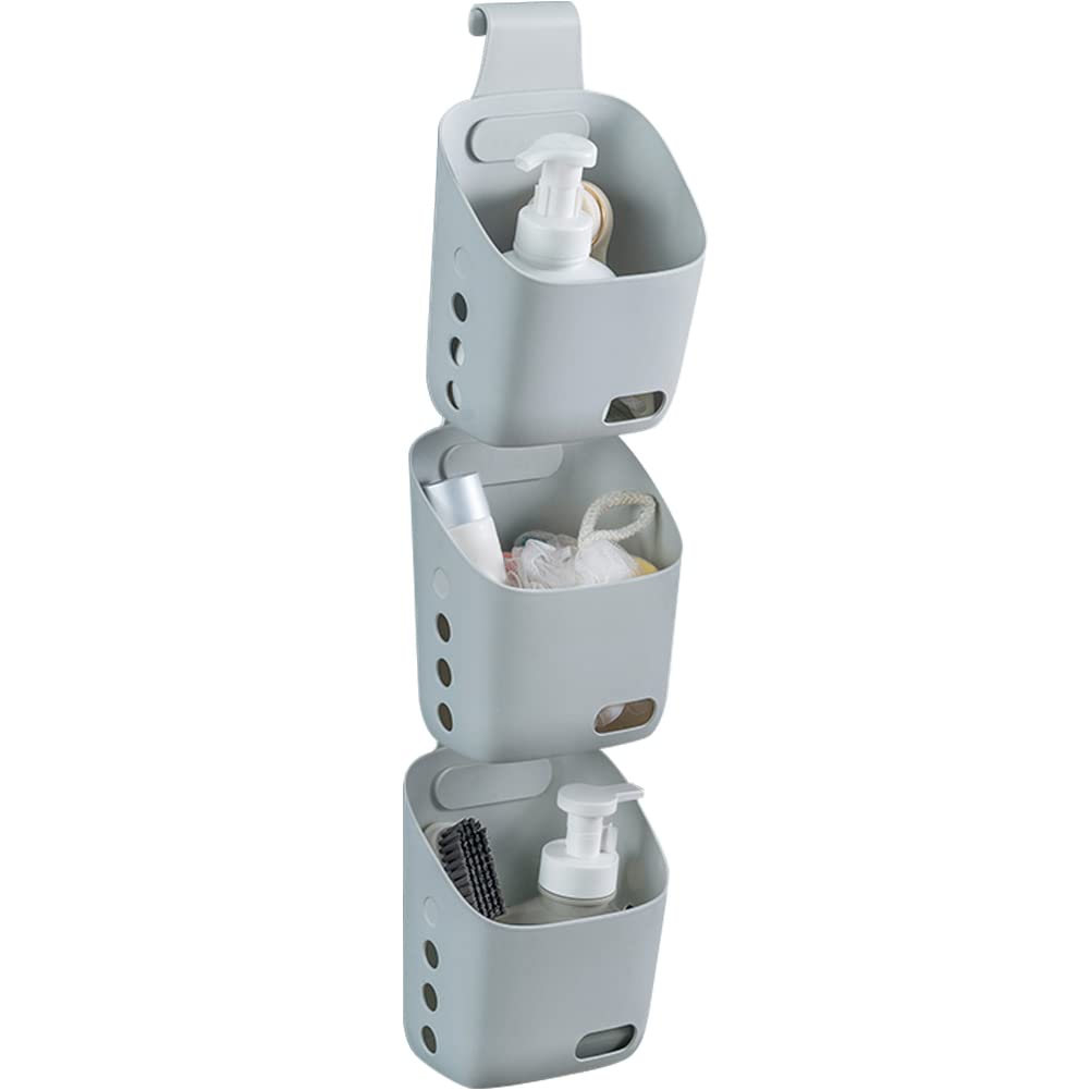 3-Pack Waterproof Hanging Storage Baskets with Hooks - Space-Saving Bathroom & Shower Organizer with Drain Holes - Gray Storage Bins for Shampoo, Soap & Kitchen Utensils - Perfect for Small Spaces, Dorms & RVs - Ideal for Bathroom, Kitchen & Closet Organization - Great for Shower Caddy, Under Sink Storage, Office & Apartment Organization - Multi-Purpose Home & Travel Storage Solution - Use in Bathroom, Kitchen, Closet, RV, Dorm & Small Spaces for Efficient Storage