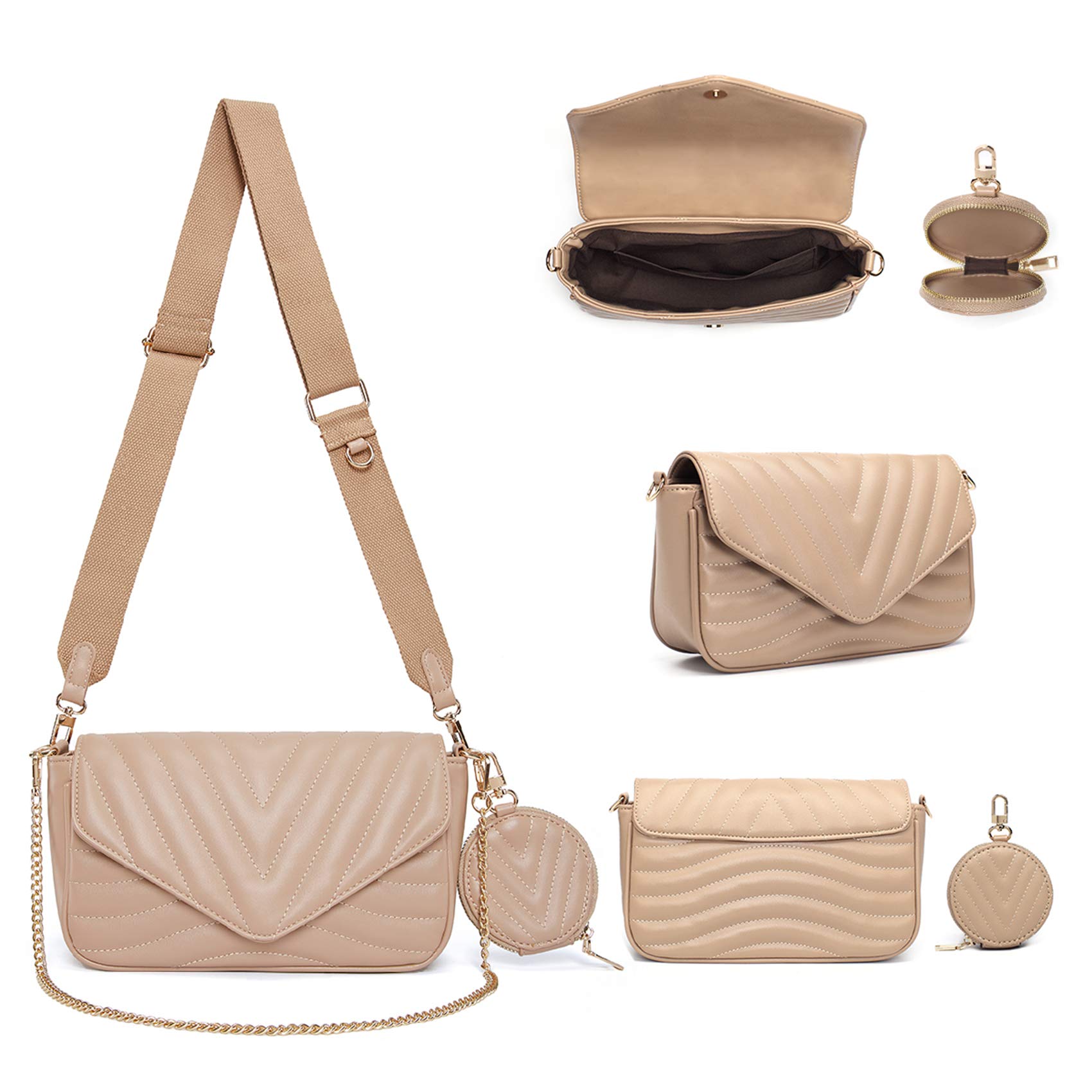 Stylish Quilted Crossbody Bag for Women - Multi-Functional Designer Purse with Detachable Coin Purse & 2 Size Options | Perfect for Daily Use, Travel, and Special Occasions