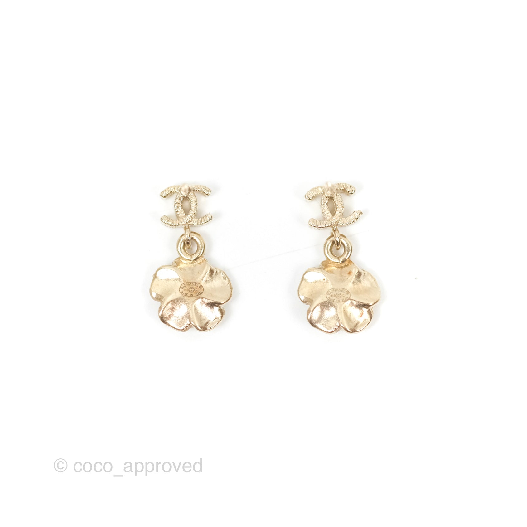 Chanel CC Camellia Drop Earrings - Gold Tone 13C - Luxury Fashion Jewelry for Women | Perfect for Parties, Weddings & Special Occasions