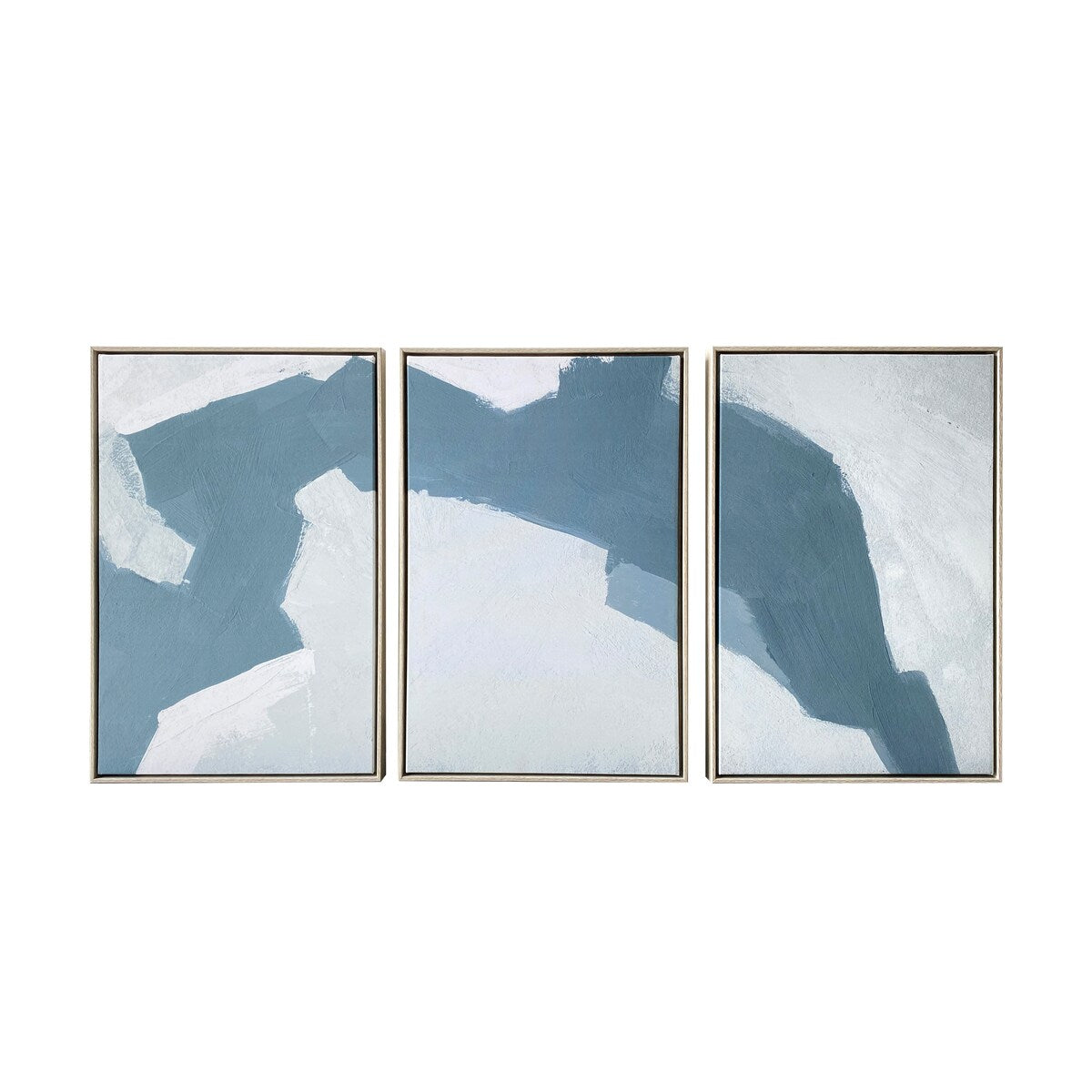 Abstract Blues 3-Piece Canvas Wall Art Set - Natural Wood Floating Frame - Modern Home Decor for Living Room, Bedroom & Office