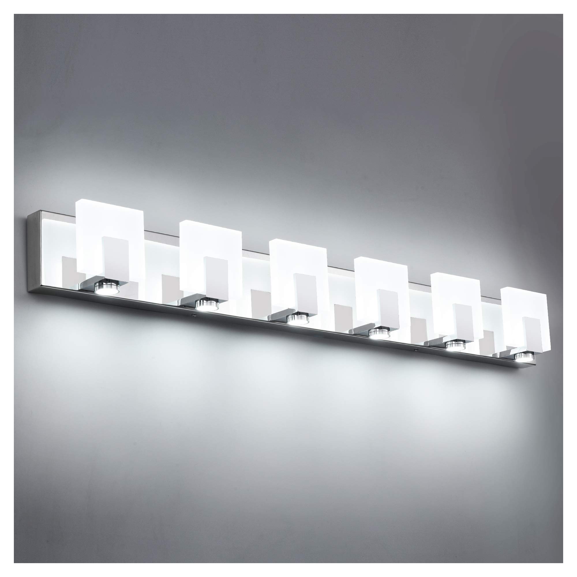 SOLFART 40-Inch Modern LED Vanity Light Fixture - 6 Lights Chrome Bathroom Mirror Lighting for Makeup & Grooming - Perfect for Bathroom, Dressing Room & Bedroom Vanity Areas