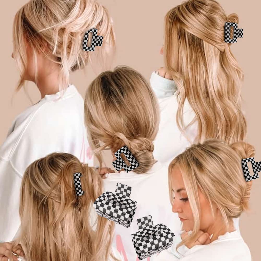 Ahoney 4 Pack Checkered Hair Claw Clips for Thin & Thick Hair - Small 2