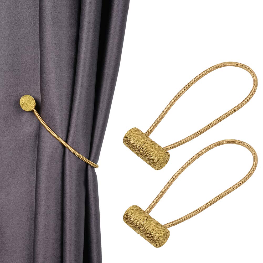 Strong Magnetic Curtain Tiebacks - Gold Decorative Rope Holdbacks for Window Draperies | 2-Pack Heavy Duty Weave Holder | Perfect for Living Room, Bedroom & Office Curtains