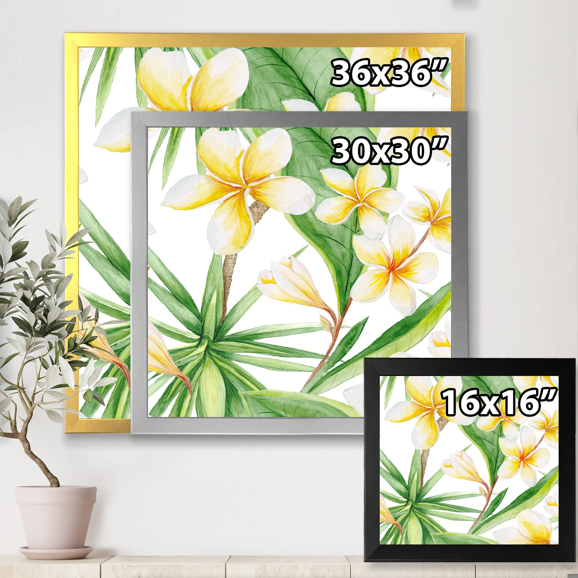 DesignQ Tropical Foliage & Yellow Flowers Framed Wall Art - Vibrant Home Decor for Living Room, Bedroom & Office