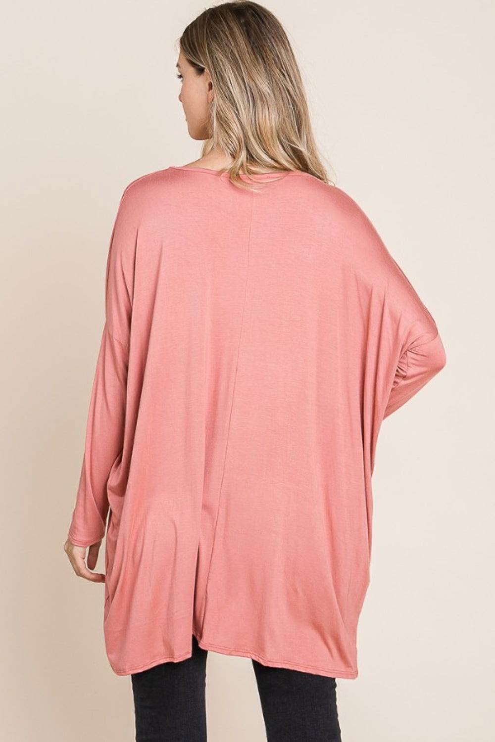 BOMBOM Women's Oversized Round Neck Long Sleeve T-Shirt - Soft Casual Loose Fit Top for Everyday Wear, Work, and Weekend Outings