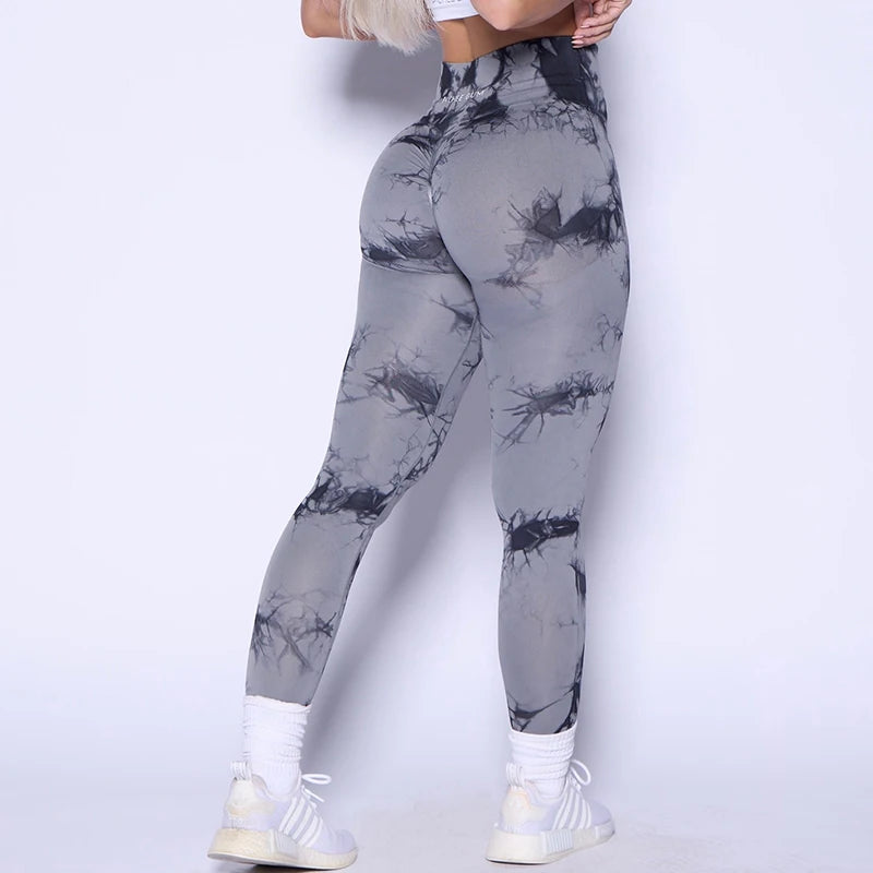 2023 Women's Seamless Tie-Dye Lightning Marble Leggings - High Waisted Gym Workout Pants for Running, Yoga & Fitness | Bubble Gum Color Bum Shaping Activewear for Women